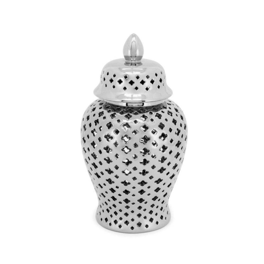 Abhika Handgefertigtes Keramikgefäß & Potiche Ming Cross Silber | H 38 cm