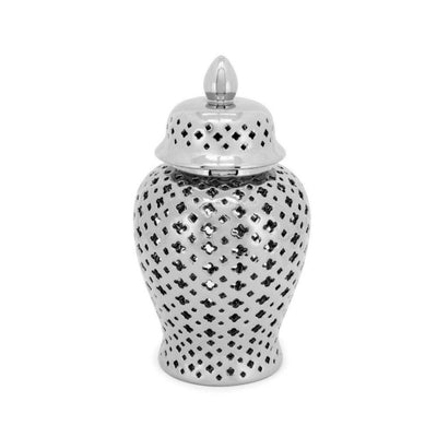 Abhika Handgefertigtes Keramikgefäß & Potiche Ming Cross Silber | H 38 cm