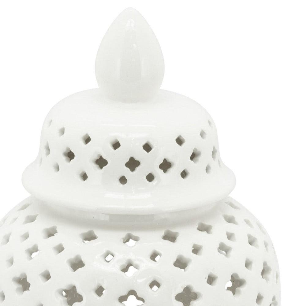 Abhika Handgefertigtes Keramikgefäß & Potiche Ming Cross Weiß | H 28 cm