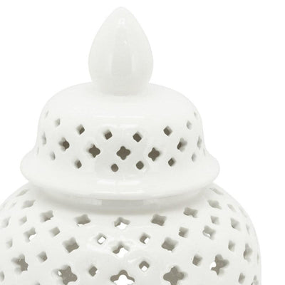 Abhika Handgefertigtes Keramikgefäß & Potiche Ming Cross Weiß | H 28 cm