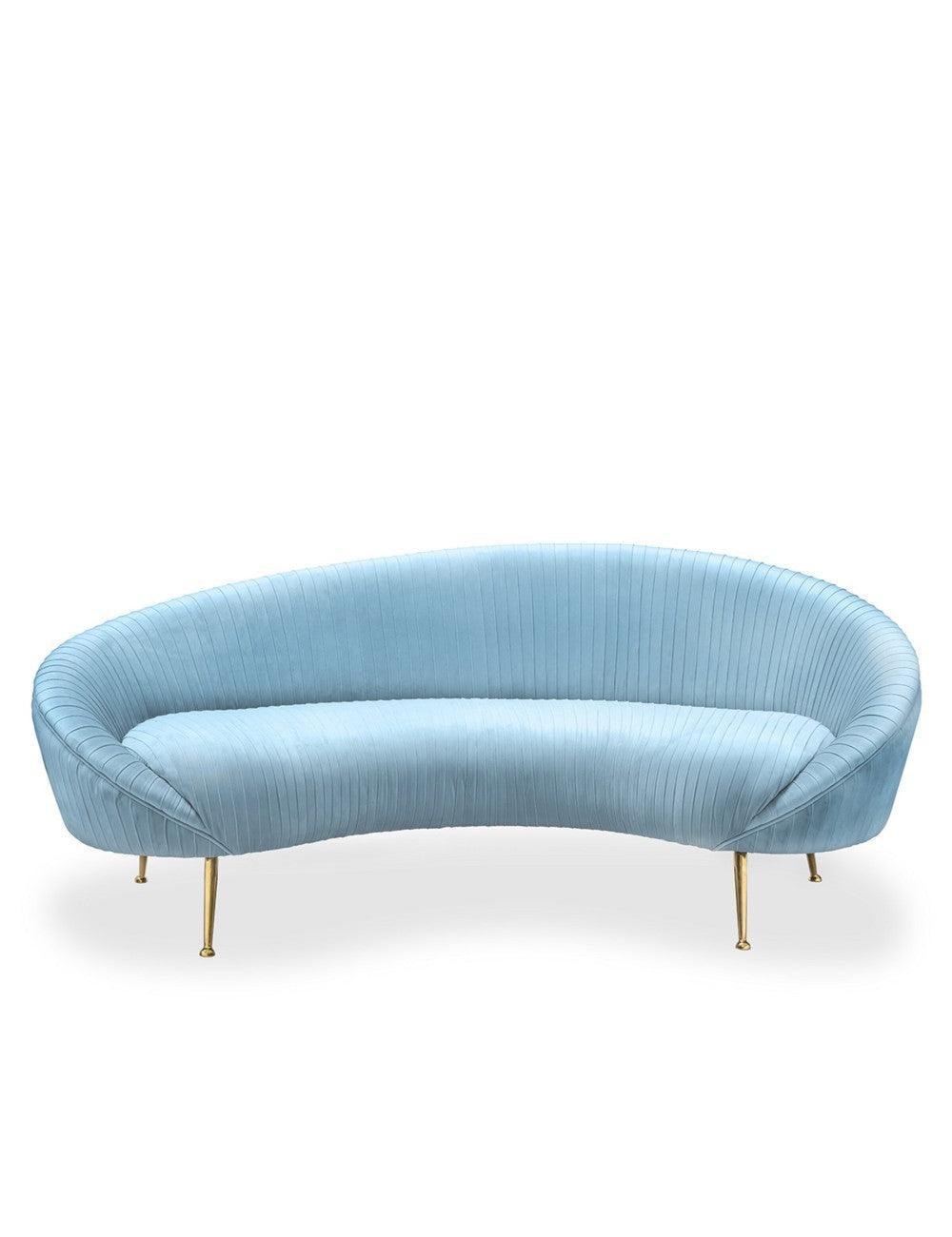 Abhika Rundes Samt-Sofa Kelly Plissee | Azur
