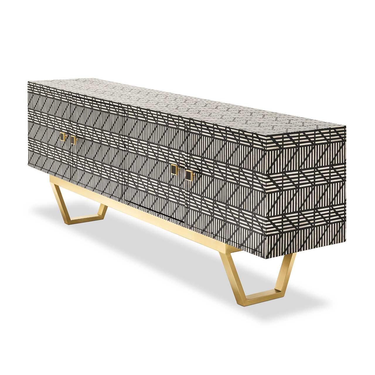 Abhika Sideboard Bonnie Schwarz-Weiß gestreift | 221x45 cm