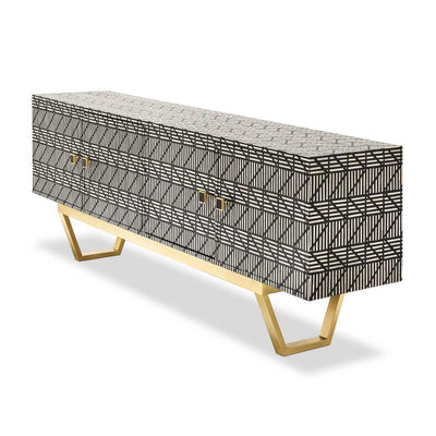 Abhika Sideboard Bonnie Schwarz-Weiß gestreift | 221x45 cm