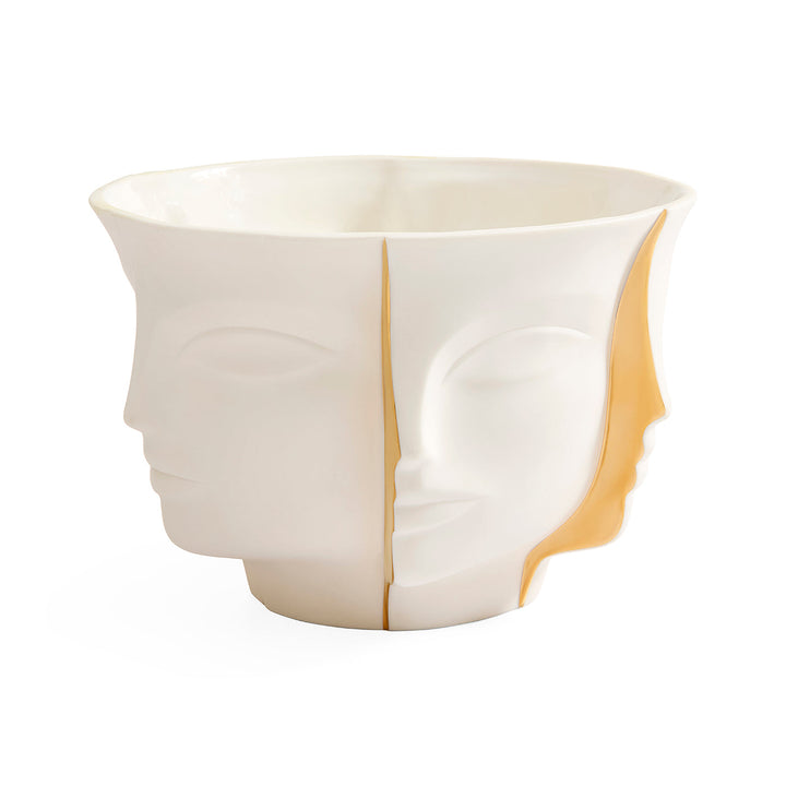 Jonathan Adler Dekoschale Atlas Split Bowl aus weißem Porzellan mit Gesichtsrelief und goldener Bruchkante