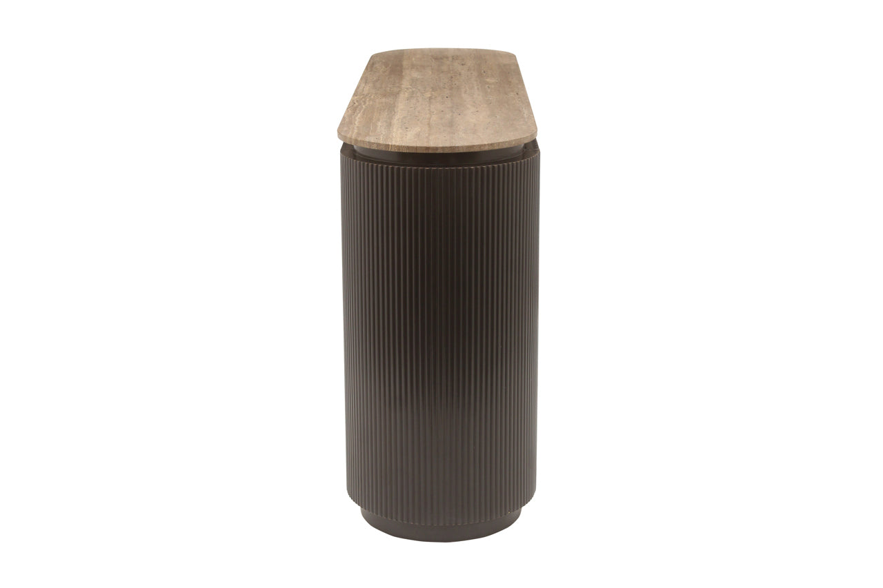 Richmond Interiors ovales Travertin-Sideboard Russo braun | 4-türig