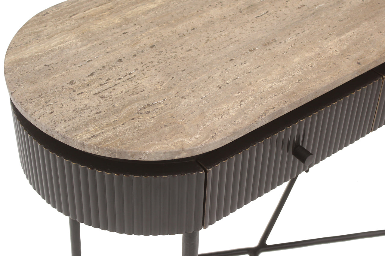 Richmond Interiors ovale Travertin-Konsole Russo braun mit 2 Schubladen