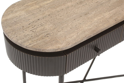 Richmond Interiors ovale Travertin-Konsole Russo braun mit 2 Schubladen