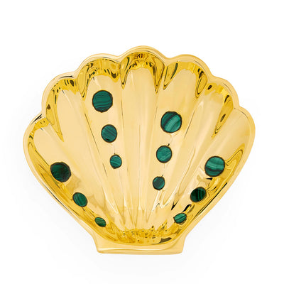 Jonathan Adler Ablageschale Brass Clam Shell Tray | Messing mit echtem Malachit