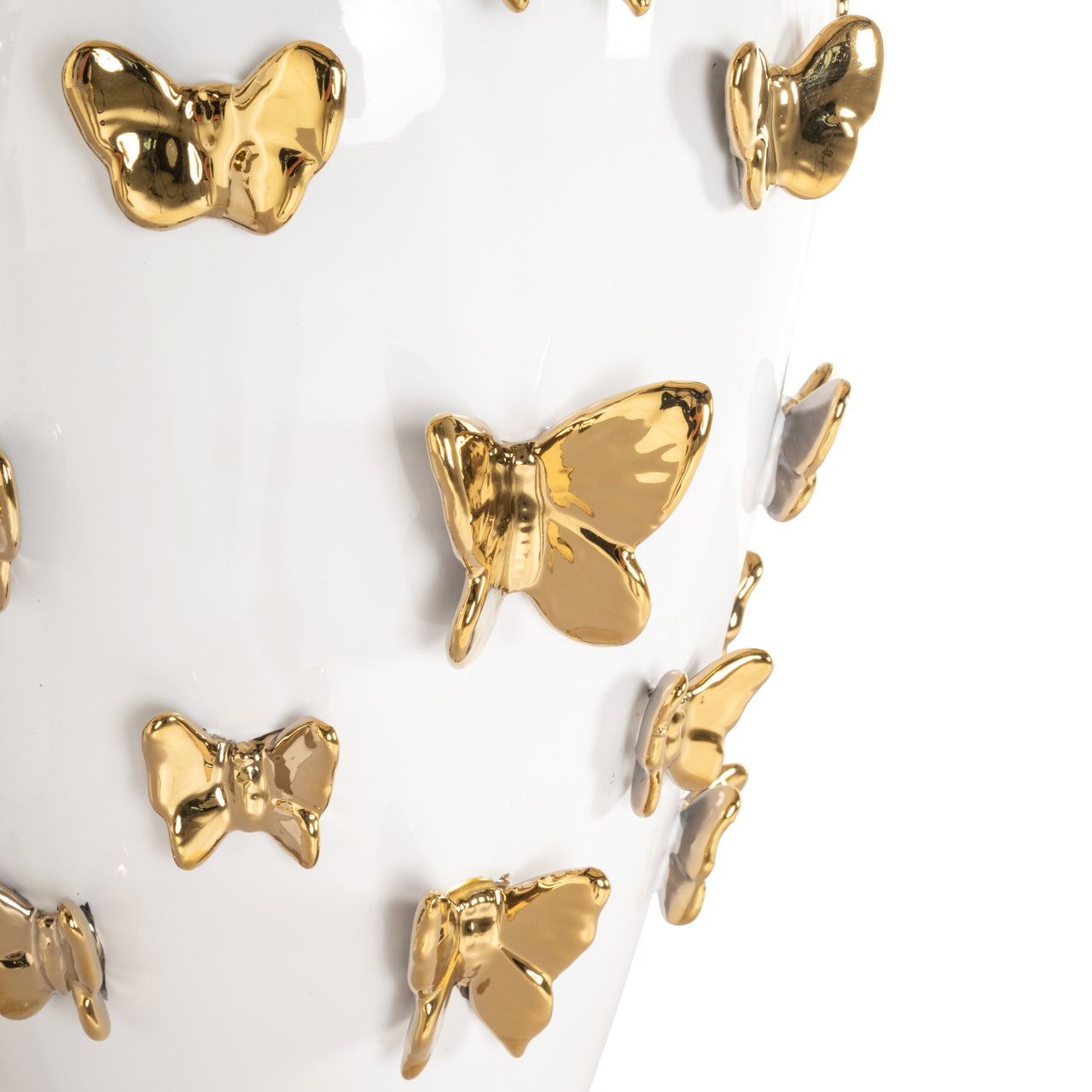 Richmond Interiors Vase Butterfly Weiß mit goldenen Schmetterlingen | H 46 cm