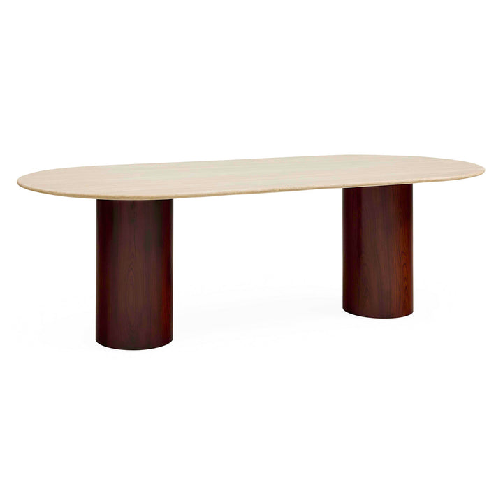 Jonathan Adler ovaler Travertin-Esstisch Capsule mit Palisanderholz