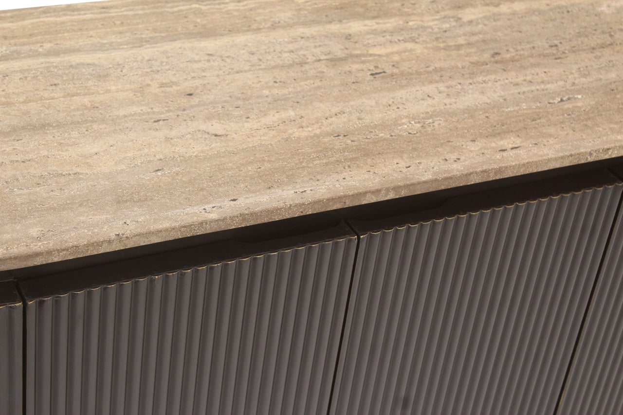 Richmond Interiors ovales Travertin-Sideboard Russo braun | 4-türig