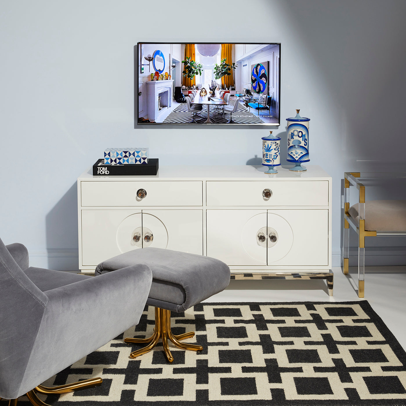 druggist canisters channing media console - styled view
