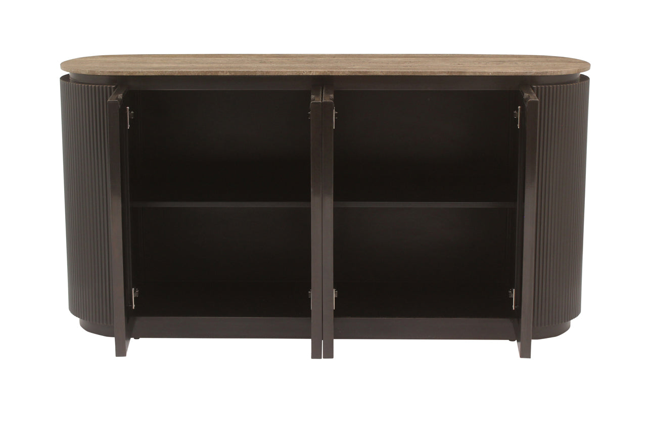 Richmond Interiors ovales Travertin-Sideboard Russo braun | 4-türig