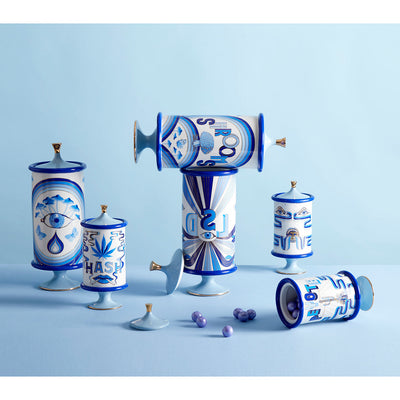 druggist lsd canister porcelain blue accents gold - view 3