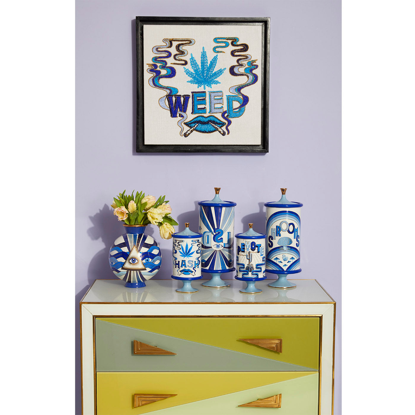 druggist lsd canister porcelain blue accents gold - view 4