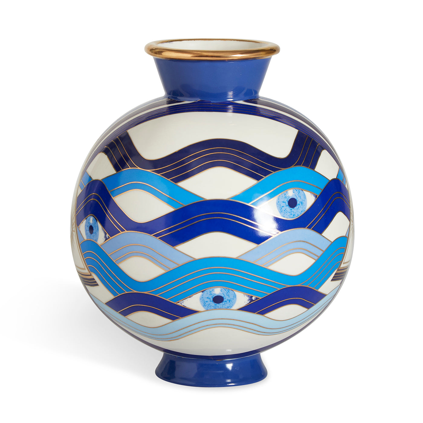 druggist eye vase porcelain blue accents gold - view 2