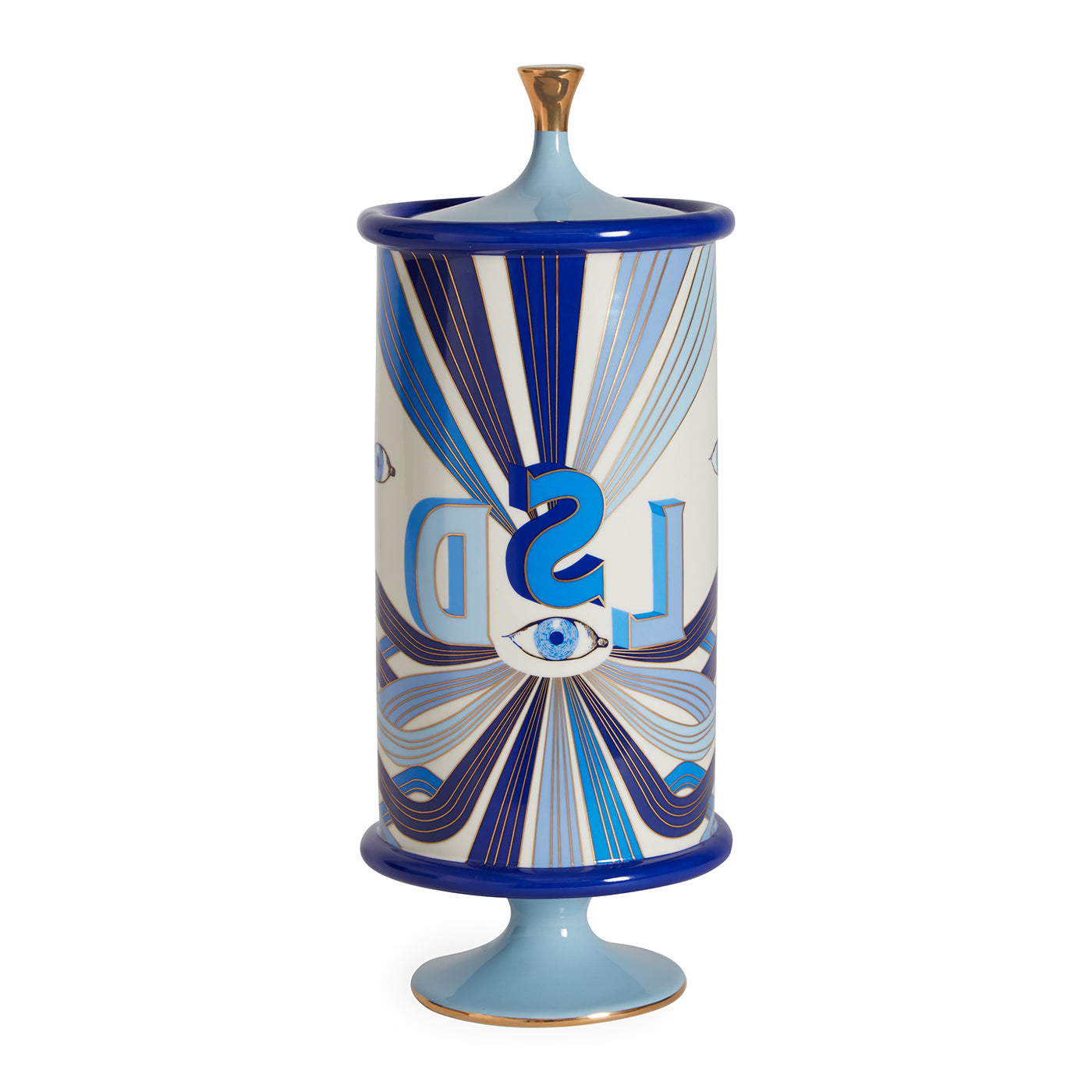 druggist lsd canister porcelain blue accents gold - view 1