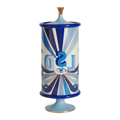 druggist lsd canister porcelain blue accents gold - view 1