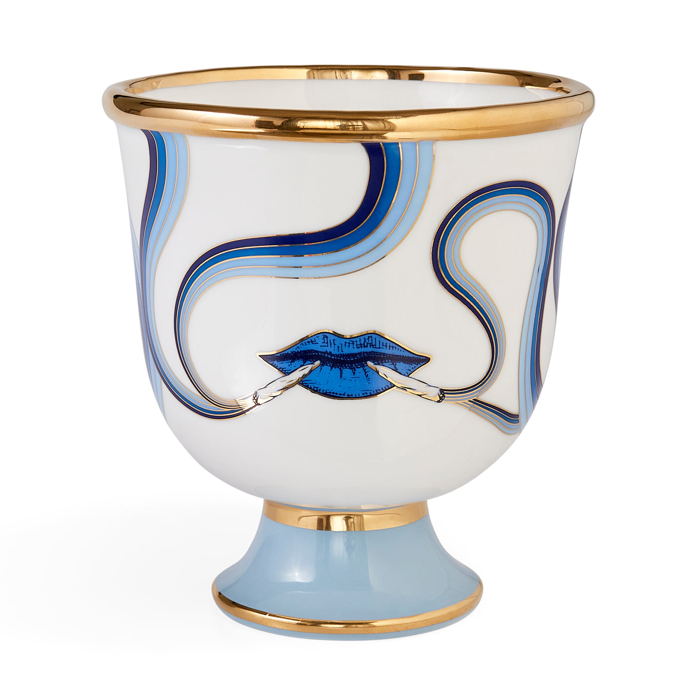 druggist pedestal bowl porcelain blue - front view