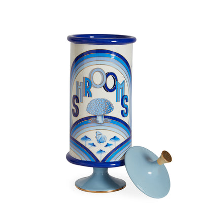 druggist shroom canister porcelain blue accents gold open - view 6