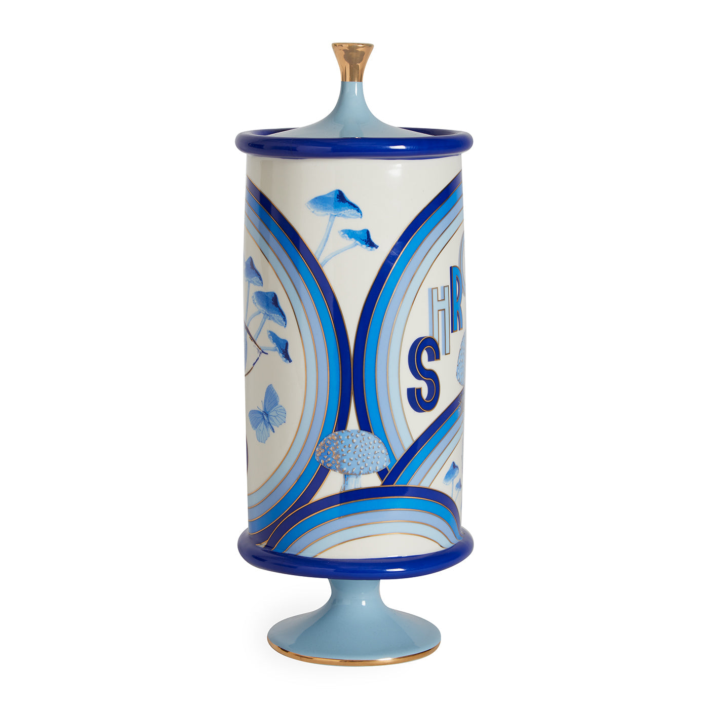 druggist shroom canister porcelain blue accents gold - view 3