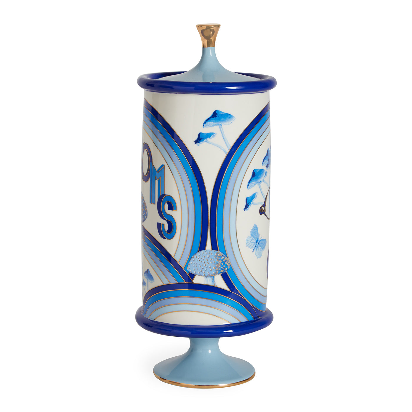 druggist shroom canister porcelain blue accents gold open - view 5