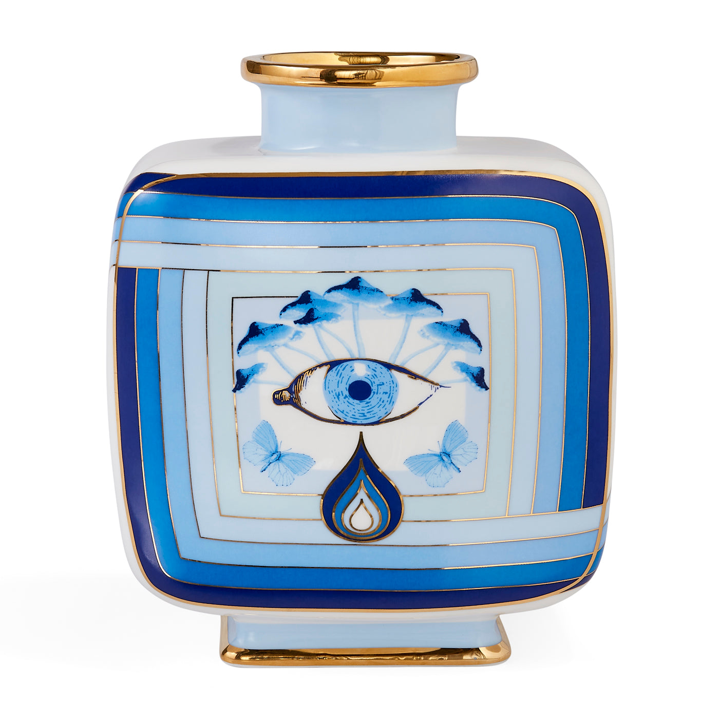 druggist square vase porcelain blue - front view