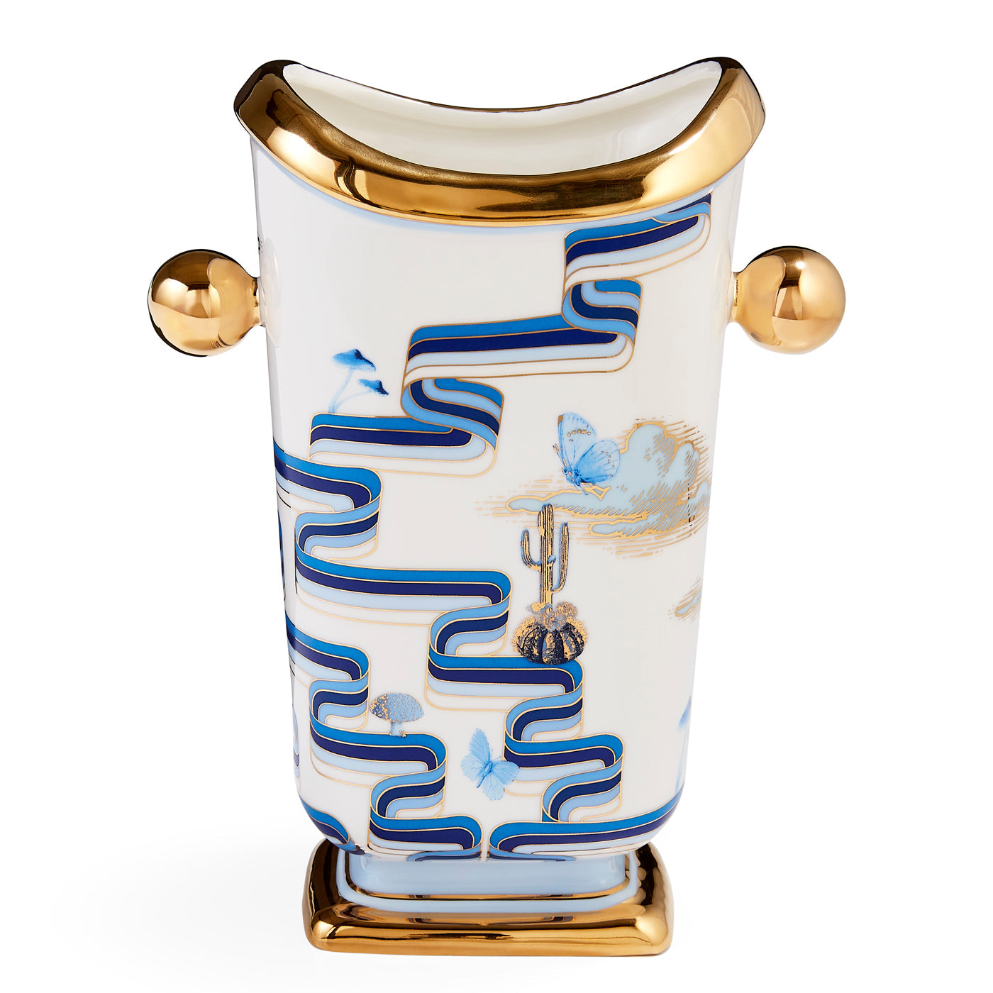 druggist tall vase porcelain blue - back view