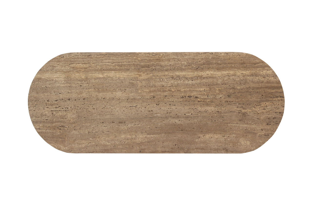 Richmond Interiors ovale Travertin-Konsole Russo braun mit 2 Schubladen