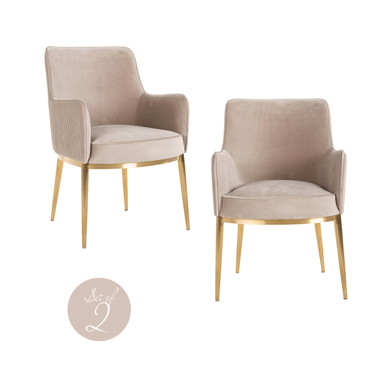 Richmond Interiors 2er Set Samt-Armlehnstuhl Breeze | Khaki