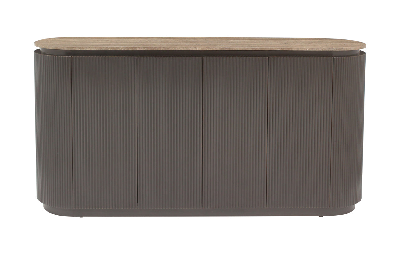 Richmond Interiors ovales Travertin-Sideboard Russo braun | 4-türig