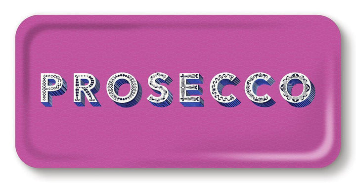 Lila Tablett mit dekorativem PROSECCO-Schriftzug, Jamida of Sweden, modernes Glamour-Design