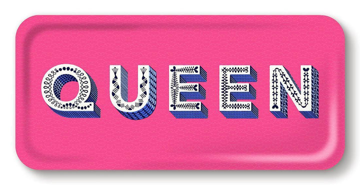 Rechteckiges Tablett in Pink mit Schriftzug QUEEN, modernes Glamour-Dekor, Codeso Living