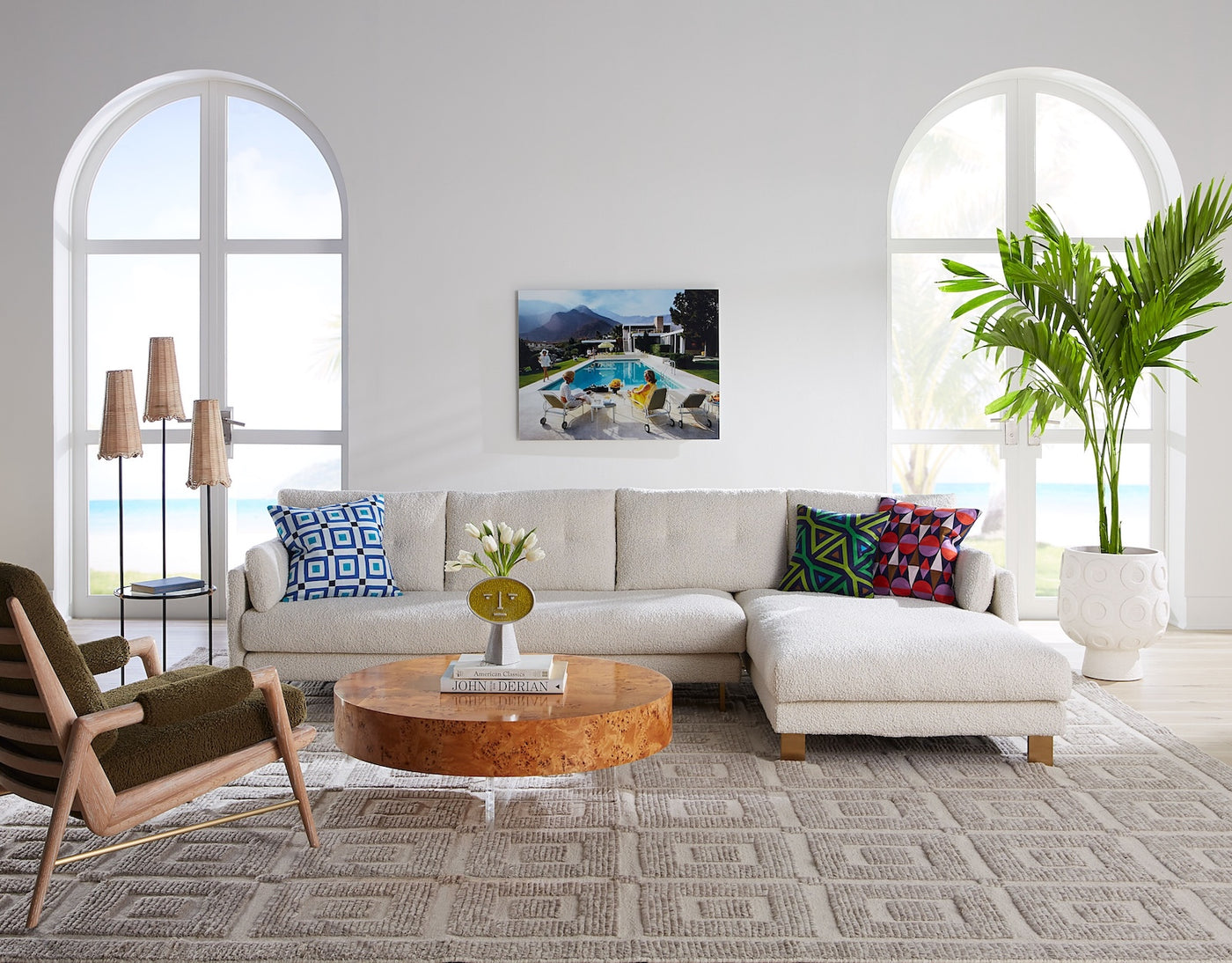 Jonathan Adler Bouclé-Ecksofa Malibu mit Lounge rechts | Cirrus Powder