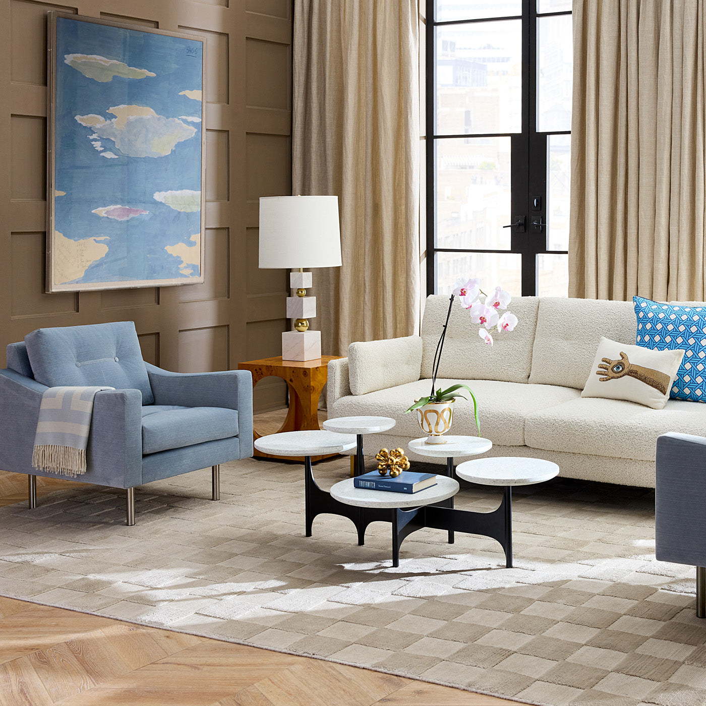 Jonathan Adler Bouclé-Sofa Malibu | Cirrus Powder