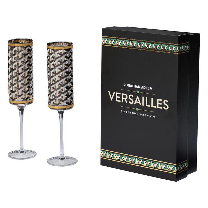 Jonathan Adler Champagnergläser Set Versailles 2-teilig mit schwarzer Geschenkverpackung