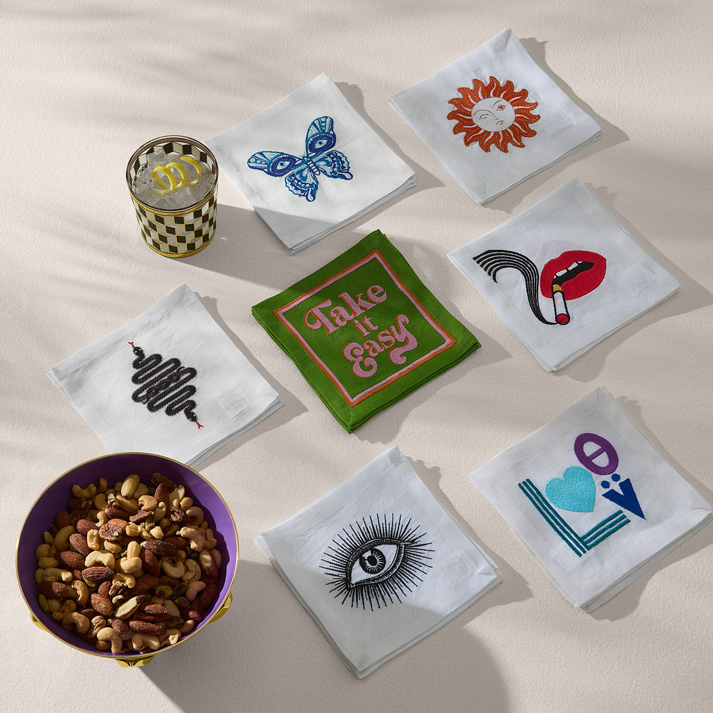 Jonathan Adler Cocktail-Stoffservietten Deep Thoughts 4-teilig