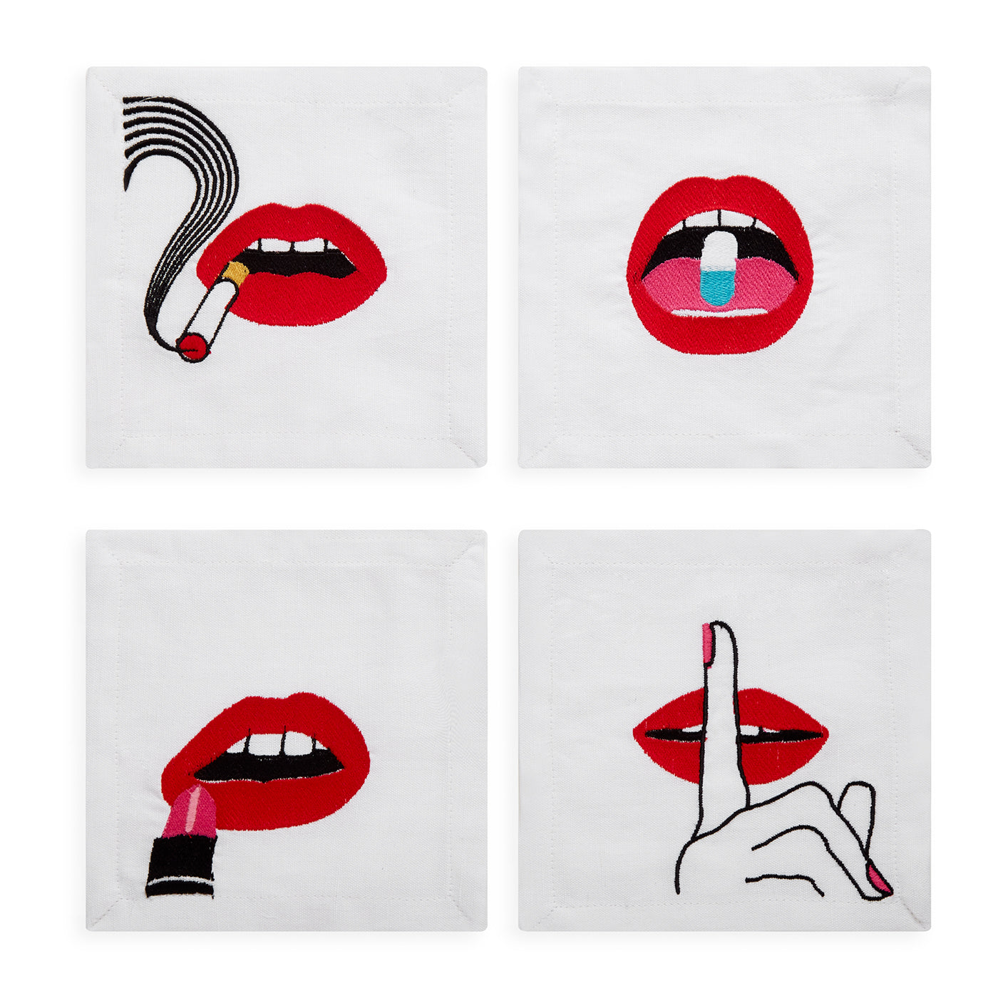 Jonathan Adler Cocktail-Stoffservietten Lips 4-teilig