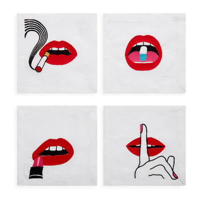 Jonathan Adler Cocktail-Stoffservietten Lips 4-teilig