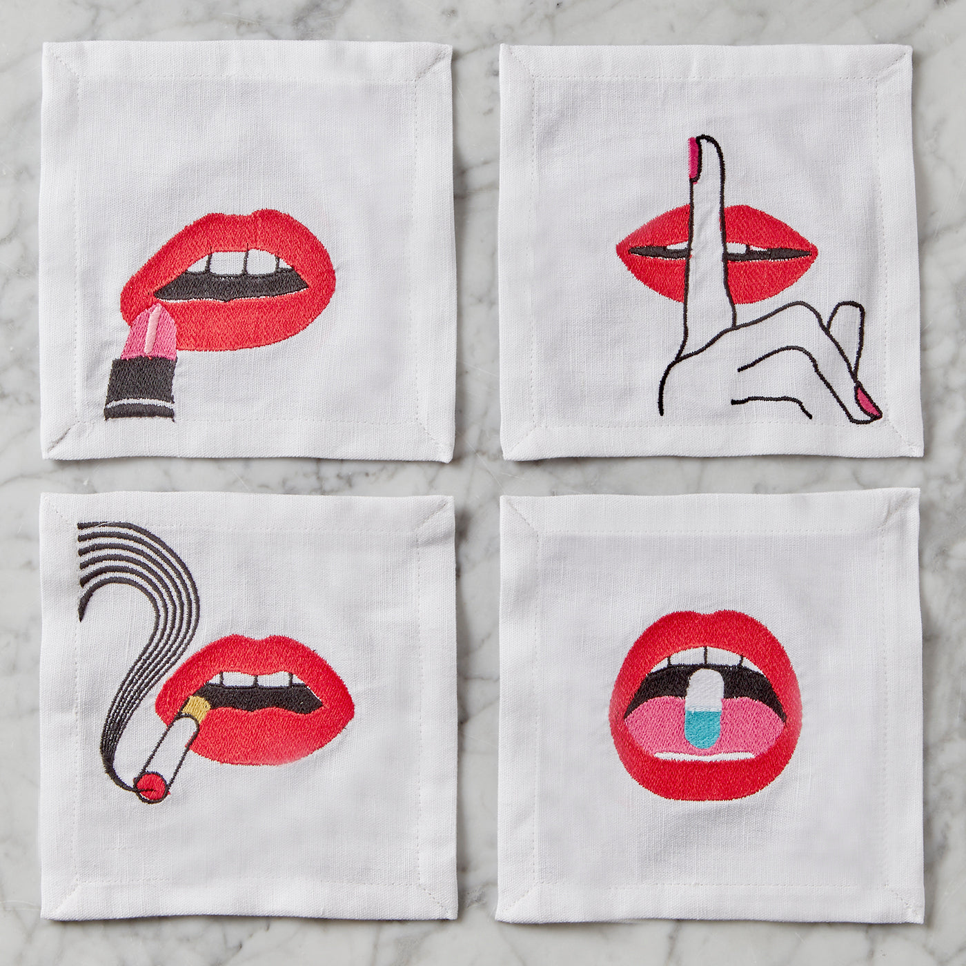 Jonathan Adler Cocktail-Stoffservietten Lips 4-teilig