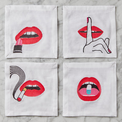 Jonathan Adler Cocktail-Stoffservietten Lips 4-teilig