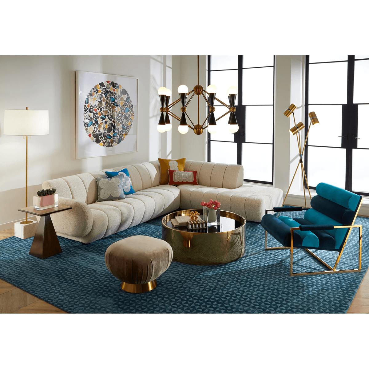 Jonathan Adler Jonathan Adler Samt-Sessel Lounge Chair Goldfinger | Rialto Navy & Rialto Turquoise Codeso Living