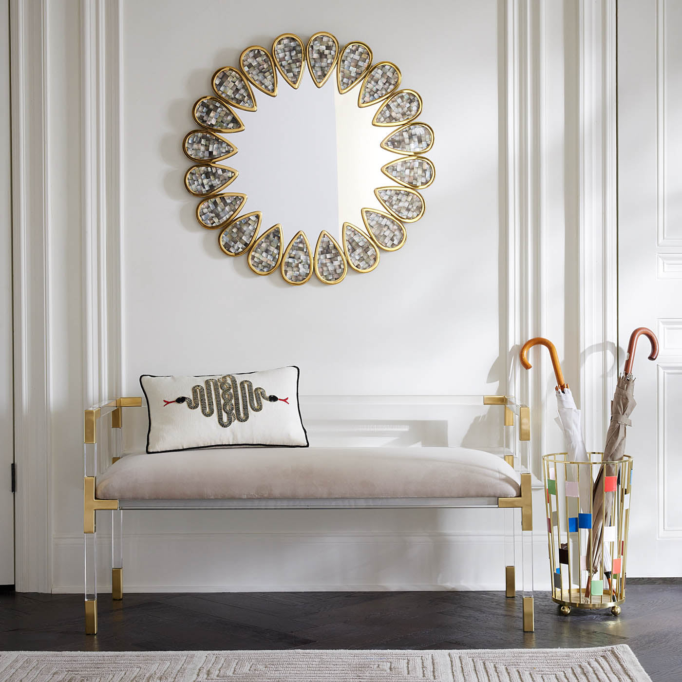 Jonathan Adler Runder Spiegel Petal mit Perlmutt | ø 81 cm