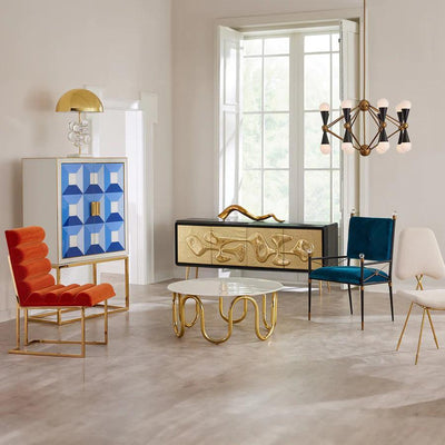 Jonathan Adler Samt-Esszimmerstuhl Rider mit Armlehnen | Rialto Peacock