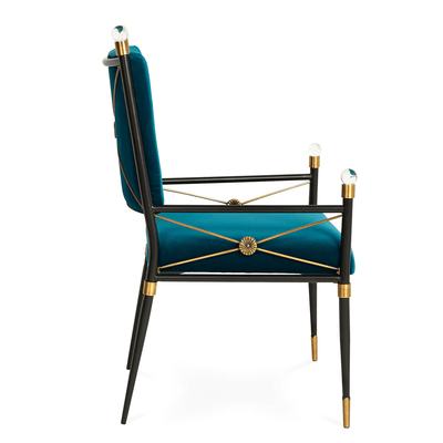 Jonathan Adler Samt-Esszimmerstuhl Rider mit Armlehnen | Rialto Peacock