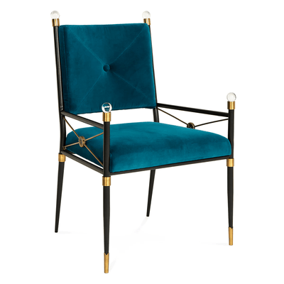 Jonathan Adler Samt-Esszimmerstuhl Rider mit Armlehnen | Rialto Peacock