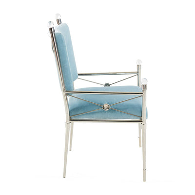 Jonathan Adler Samt-Esszimmerstuhl Rider mit Armlehnen | Rialto Sky