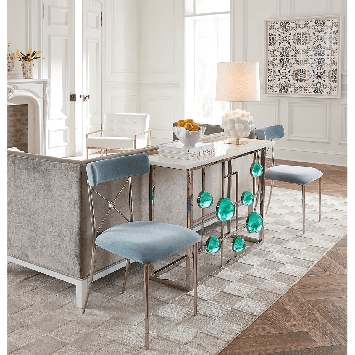 Jonathan Adler Samt-Esszimmerstuhl Rider | Rialto Sky