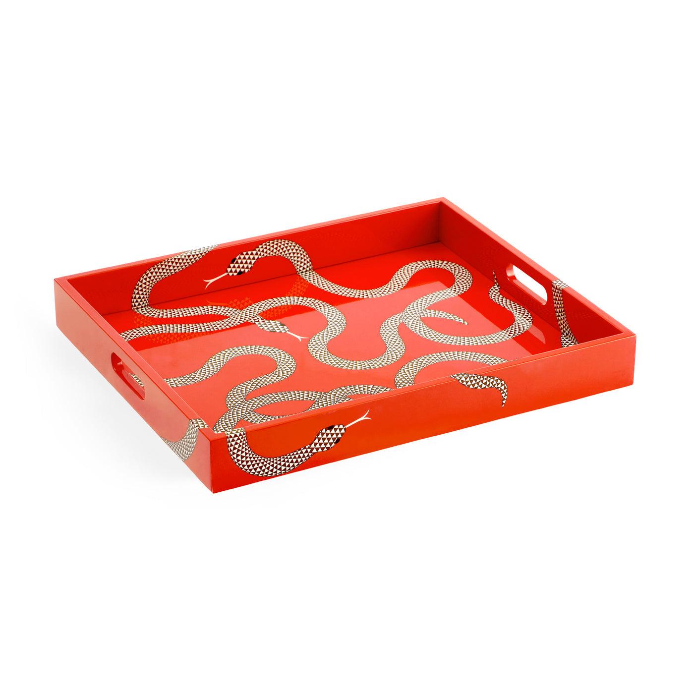 Jonathan Adler Servier- und Dekotablett Eden Lacquer Tray Orange mit Schlangen