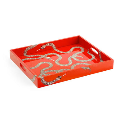 Jonathan Adler Servier- und Dekotablett Eden Lacquer Tray Orange mit Schlangen